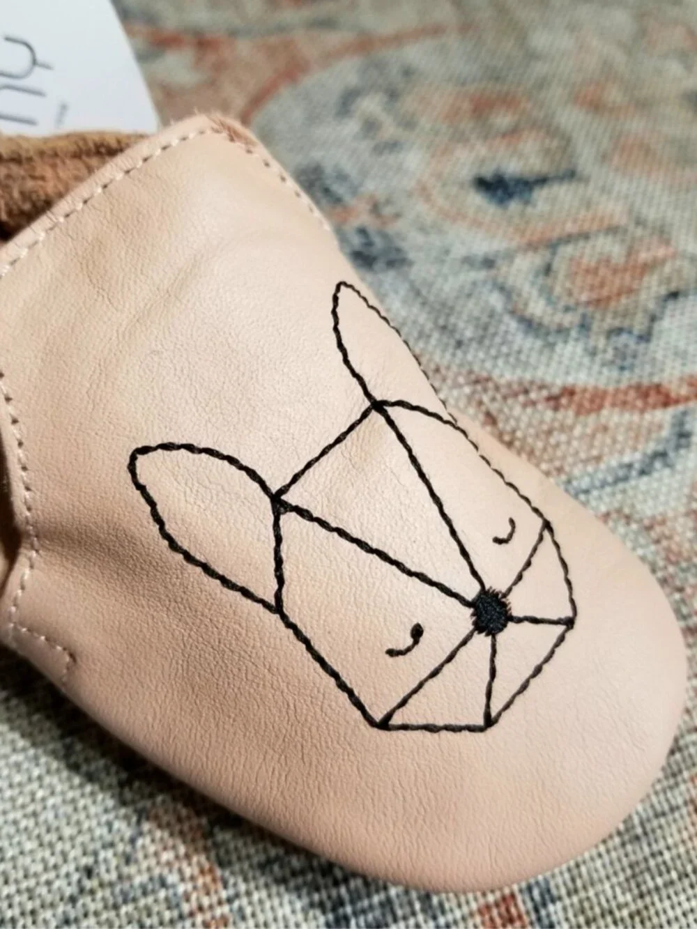 NWOT Boumy Pink Leather Baby Moccasins w/ Bunny Embroidery, 3-6 M